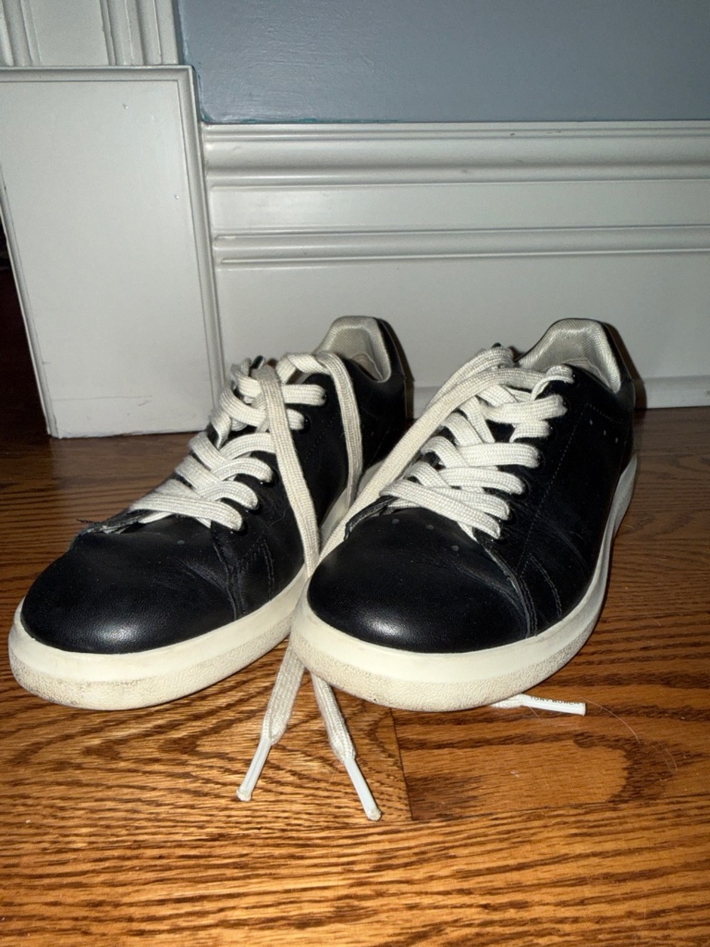 Woman’s Black Leather Low-Top Sneakers with White Soles
